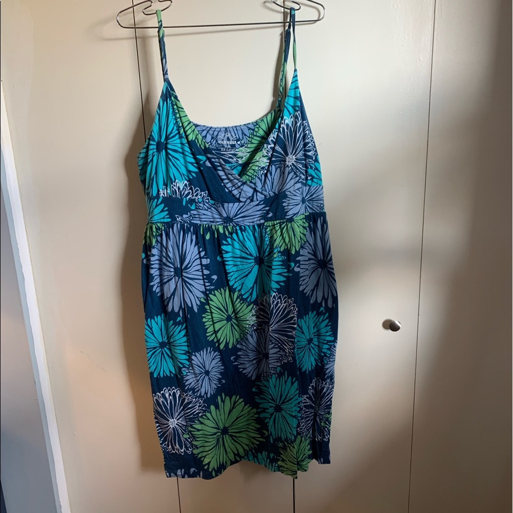 Blue Floral Spaghetti Strap Dress
